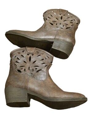 SO Laser Cutout Western Cowboy Ankle Boots Distressed Taupe Brown Booties 8